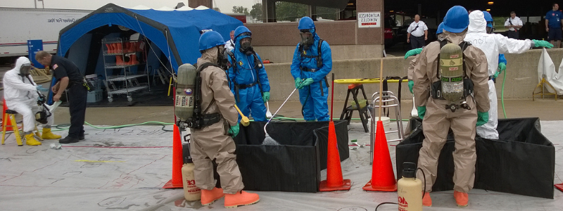 Crew working on a hazmat scene 