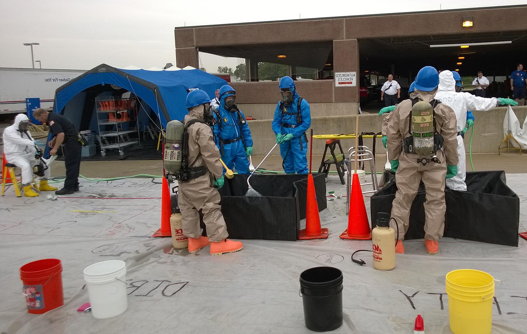 Crew working on a hazmat scene 