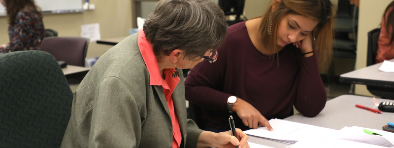 Female Student and Female Tutor Working on a Math Problem